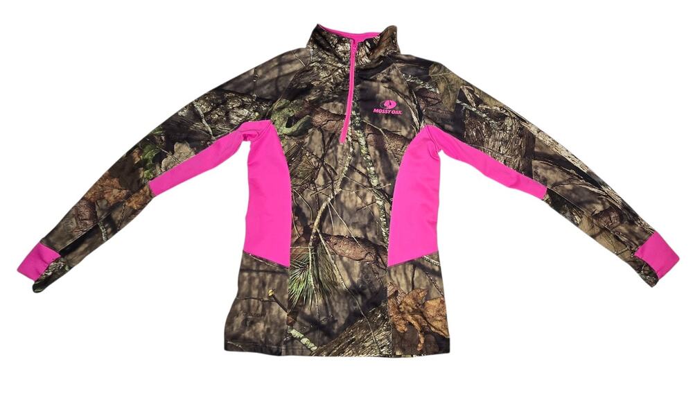 Mossy Oaks Women's Camoflauge Hot Pink Long Sleeve 1/4 Zip Pullover Size S 34-36